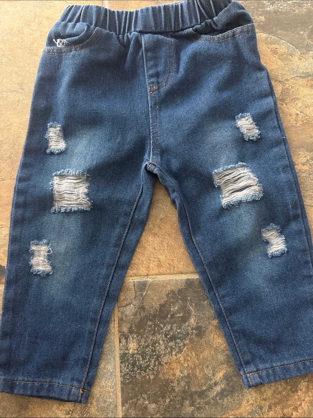 Kids Distressed Denim Jogger Pants - Blue